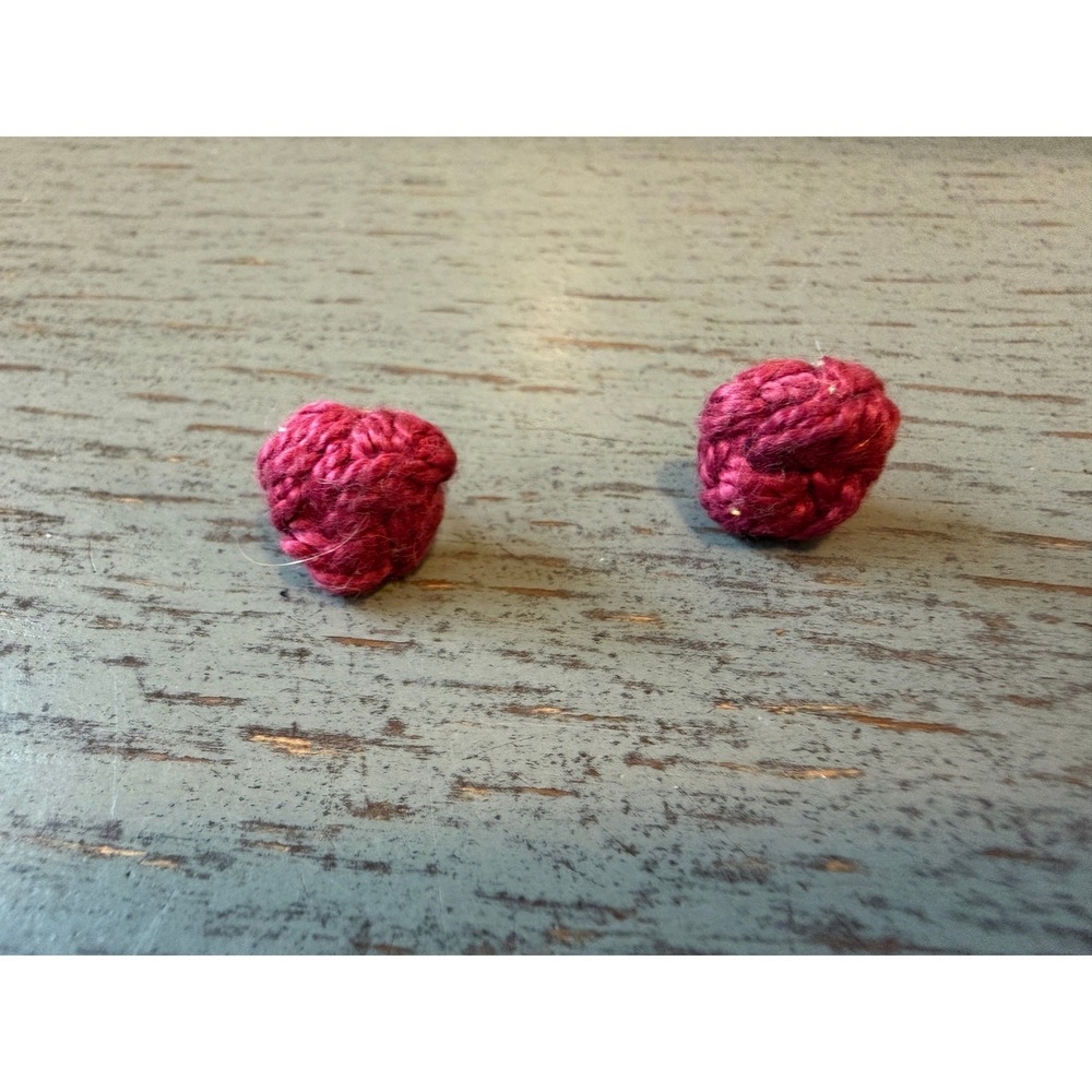 Handmade Crochet Stud Earrings Burgundy Magenta Yarn Textured Boho Jewelry